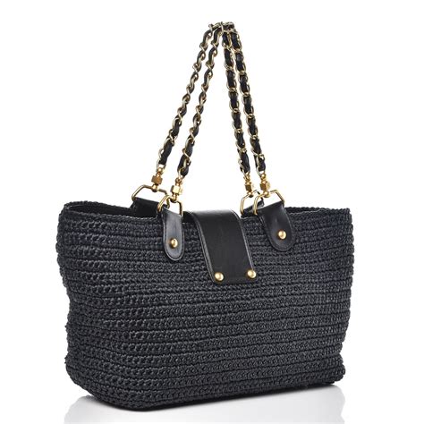 chanel raffia tote bag|raffia bag with black trim.